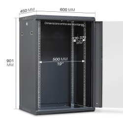 Coffret réseau 19'' 18U porte vitrée 600x450 noir démonté