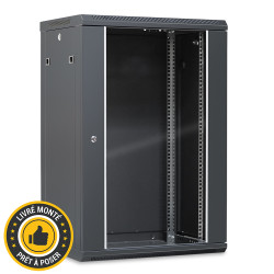 Coffret réseau 19'' 18U porte vitrée 600x450 noir monté