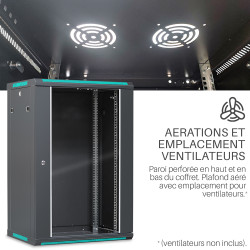 Coffret réseau 19'' 18U porte vitrée 600x450 noir monté