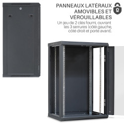 Coffret réseau 19'' 18U porte vitrée 600x450 noir monté