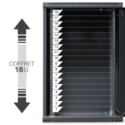 Coffret réseau 19'' 18U porte vitrée 600x450 noir monté