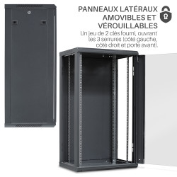 Coffret réseau 19'' 22U porte vitrée 600x450 noir démonté