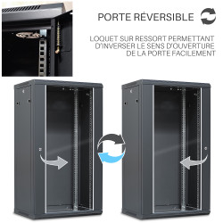 Coffret réseau 19'' 22U porte vitrée 600x450 noir démonté