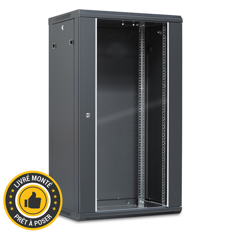 Coffret réseau 19'' 22U porte vitrée 600x450 noir monté