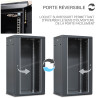 Coffret réseau 19'' 22U porte vitrée 600x450 noir monté