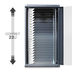 Coffret réseau 19'' 22U porte vitrée 600x450 noir monté