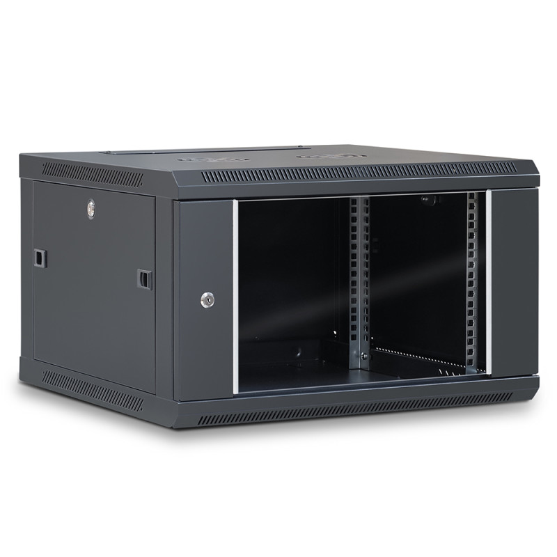 Coffret réseau 19'' 6U porte vitrée 600x600 noir démonté