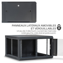 Coffret réseau 19'' 6U porte vitrée 600x600 noir démonté