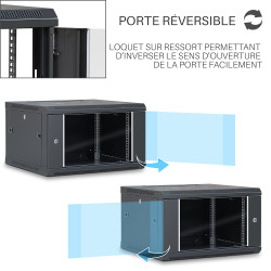 Coffret réseau 19'' 6U porte vitrée 600x600 noir démonté