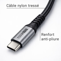 Cordon 100W 5A 20V Charge rapide USB 3.2 type C Mâle-Mâle 2.00m S