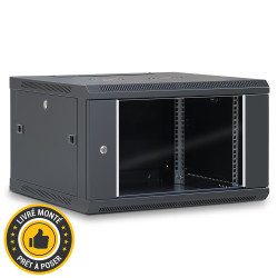 Coffret réseau 19'' 6U porte vitrée 600x600 noir monté