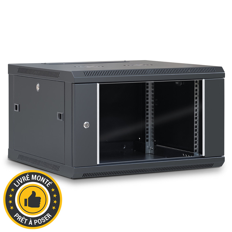 Coffret réseau 19'' 6U porte vitrée 600x600 noir monté