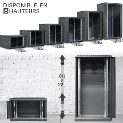 Coffret réseau 19'' 6U porte vitrée 600x600 noir monté