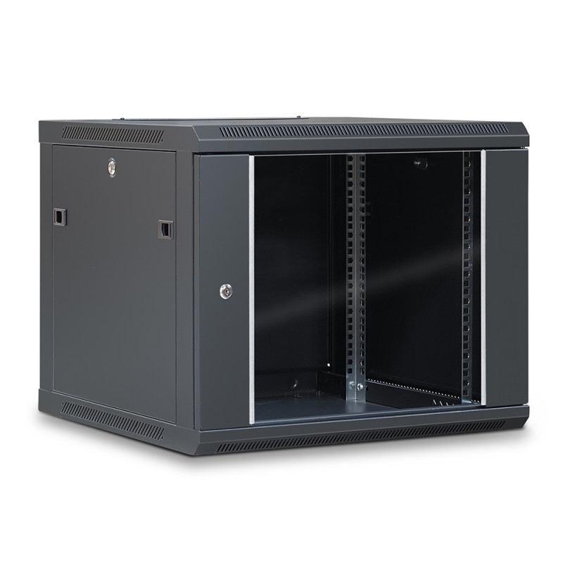 Coffret réseau 19'' 9U porte vitrée 600x600 noir démonté