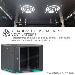 Coffret réseau 19'' 9U porte vitrée 600x600 noir démonté