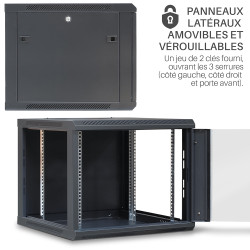 Coffret réseau 19'' 9U porte vitrée 600x600 noir démonté