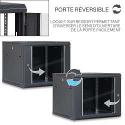Coffret réseau 19'' 9U porte vitrée 600x600 noir démonté