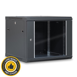 Coffret réseau 19'' 9U porte vitrée 600x600 noir monté