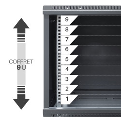 Coffret réseau 19'' 9U porte vitrée 600x600 noir monté