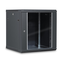 Coffret réseau 19'' 12U porte vitrée 600x600 noir démonté