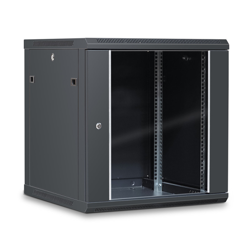 Coffret réseau 19'' 12U porte vitrée 600x600 noir démonté