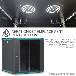 Coffret réseau 19'' 12U porte vitrée 600x600 noir démonté