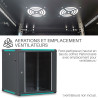 Coffret réseau 19'' 12U porte vitrée 600x600 noir démonté