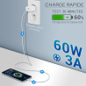 Cordon Nylon USB Type C Mâle-Mâle 60W 1.00m Blanc S