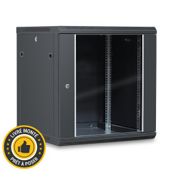 Coffret réseau 19'' 12U porte vitrée 600x600 noir monté