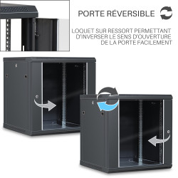 Coffret réseau 19'' 12U porte vitrée 600x600 noir monté