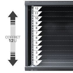 Coffret réseau 19'' 12U porte vitrée 600x600 noir monté