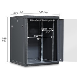 Coffret réseau 19'' 15U porte vitrée 600x600 noir démonté