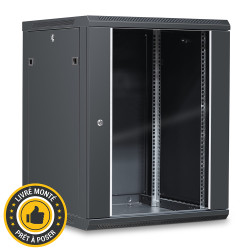 Coffret réseau 19'' 15U porte vitrée 600x600 noir monté