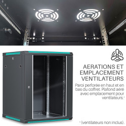 Coffret réseau 19'' 15U porte vitrée 600x600 noir monté