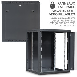Coffret réseau 19'' 15U porte vitrée 600x600 noir monté