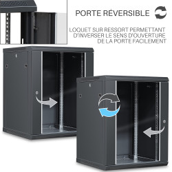 Coffret réseau 19'' 15U porte vitrée 600x600 noir monté