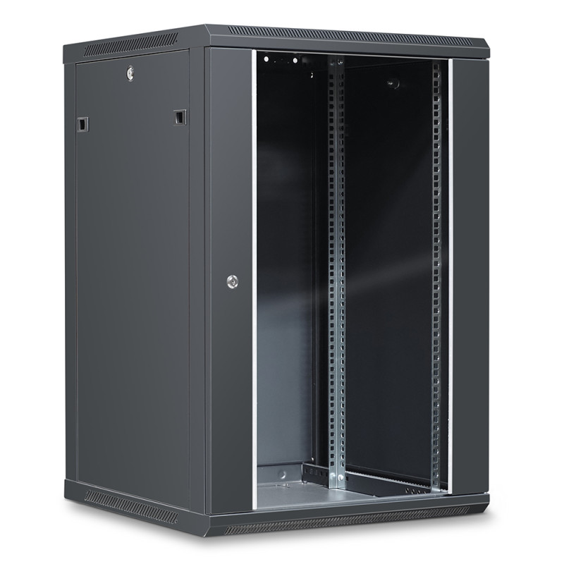 Coffret réseau 19'' 18U porte vitrée 600x600 noir démonté