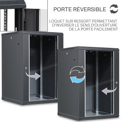 Coffret réseau 19'' 18U porte vitrée 600x600 noir démonté