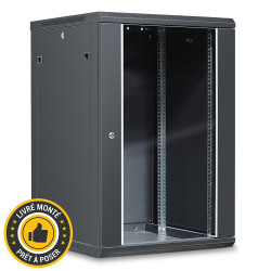 Coffret réseau 19'' 18U porte vitrée 600x600 noir monté