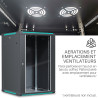 Coffret réseau 19'' 18U porte vitrée 600x600 noir monté