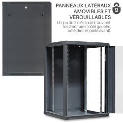Coffret réseau 19'' 18U porte vitrée 600x600 noir monté
