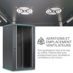 Coffret réseau 19'' 22U porte vitrée 600x600 noir démonté