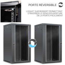 Coffret réseau 19'' 22U porte vitrée 600x600 noir démonté