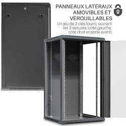 Coffret réseau 19'' 22U porte vitrée 600x600 noir monté