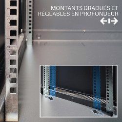 Coffret réseau 19'' 22U porte vitrée 600x600 noir monté
