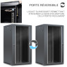 Coffret réseau 19'' 22U porte vitrée 600x600 noir monté