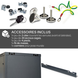 Coffret réseau 19'' 22U porte vitrée 600x600 noir monté