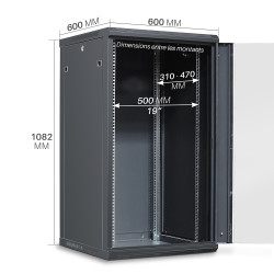 Coffret réseau 19'' 22U porte vitrée 600x600 noir monté