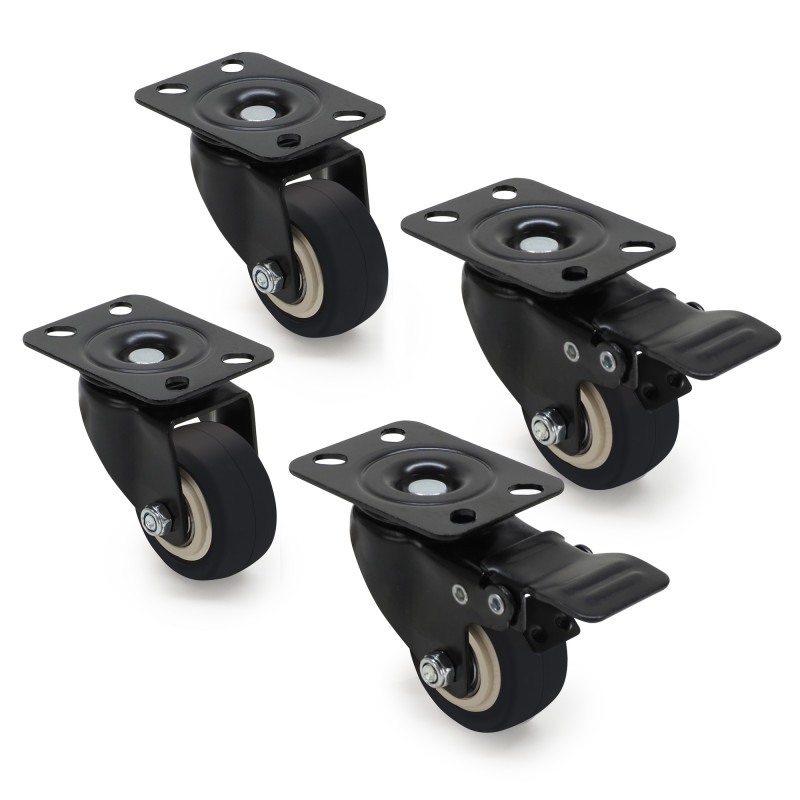 Jeu de 4 roulettes pour coffret et armoire 2 normal 2 frein