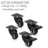 Jeu de 4 roulettes pour coffret et armoire 2 normal 2 frein